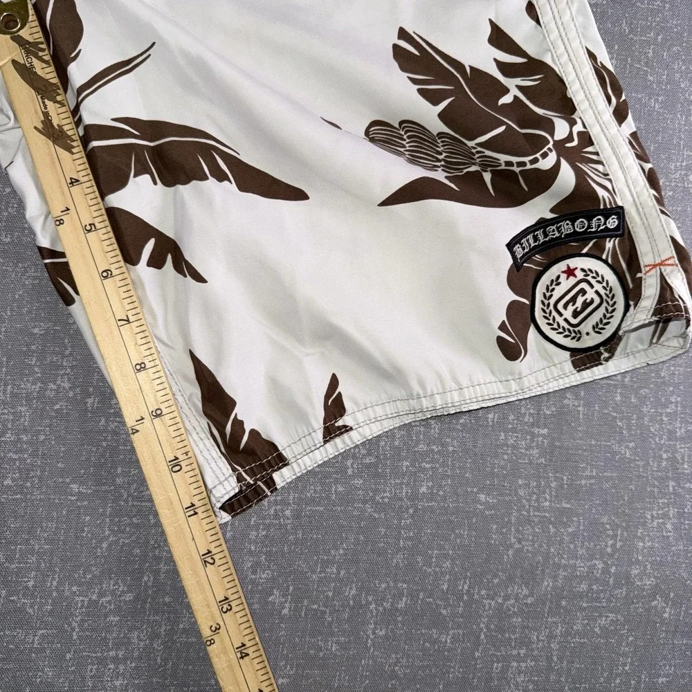 Billabong Board Shorts Mens 36 White Brown Hawaiian Floral Swim Trunks Surf